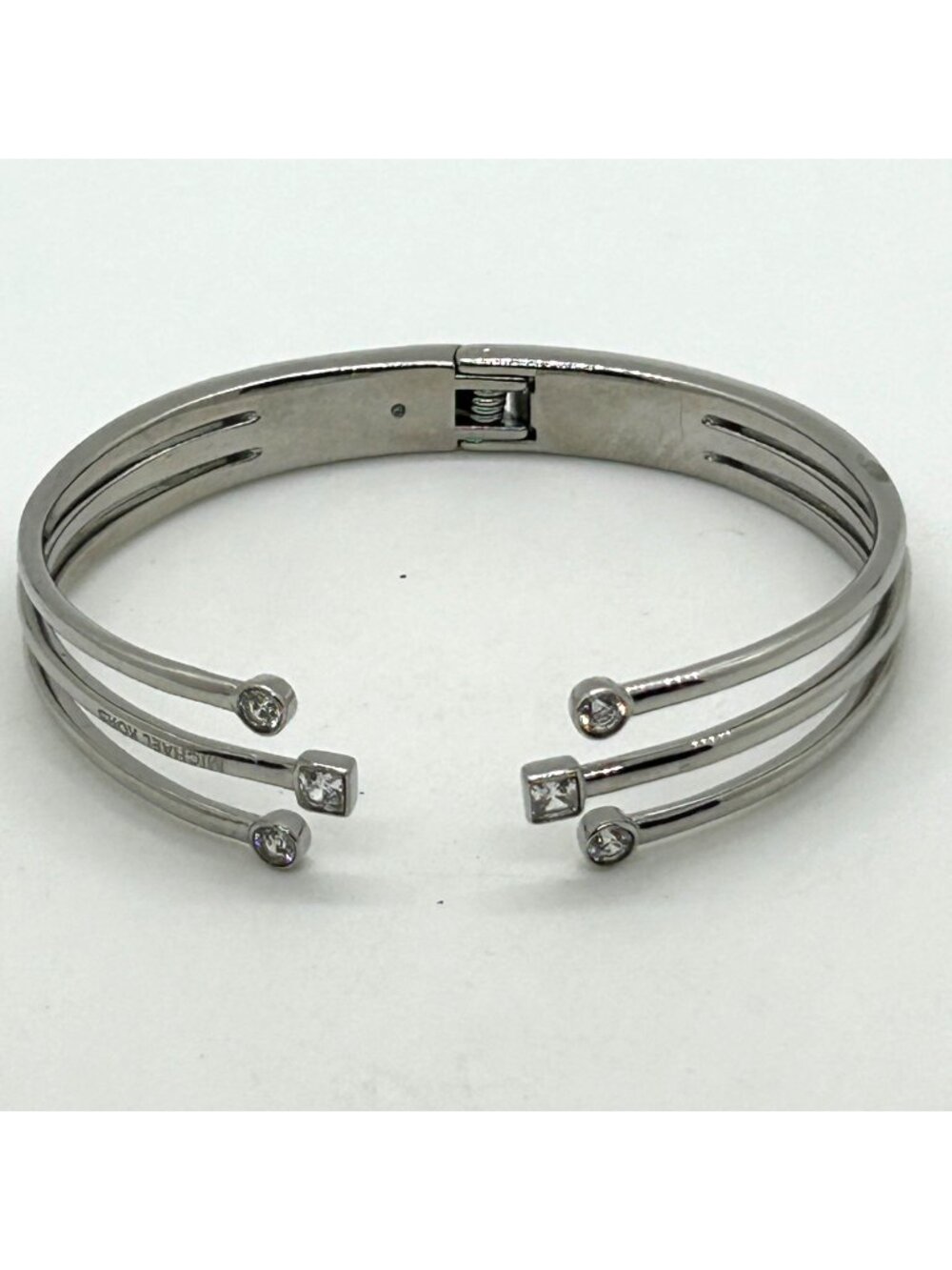 Michael Kors Modern Brilliance Silver Tone Triple Strand Crystal Hinge Bracelet